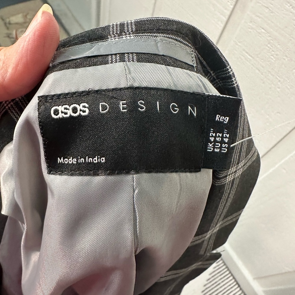 ASOS Men’s Black and White Window Pane Blazer Size 42R NWOT - Picture 6 of 7